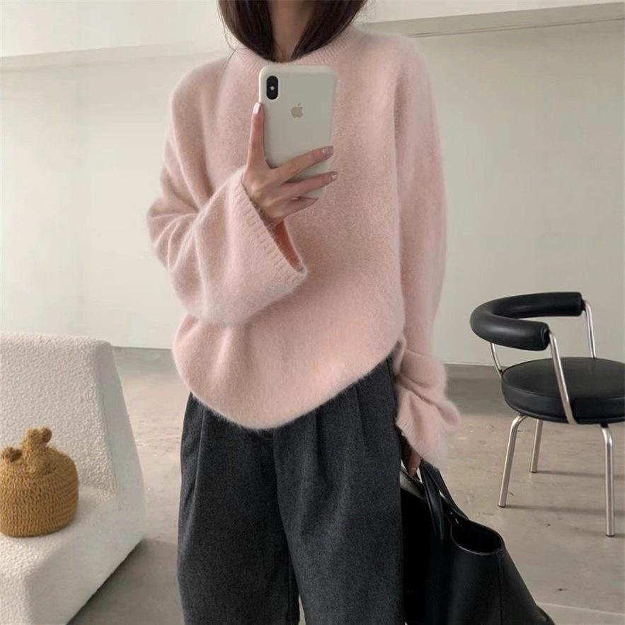 Luxurious Soft Rabbit Fur Sweater - Women's Loose Knit Pullover for Autumn & Winter