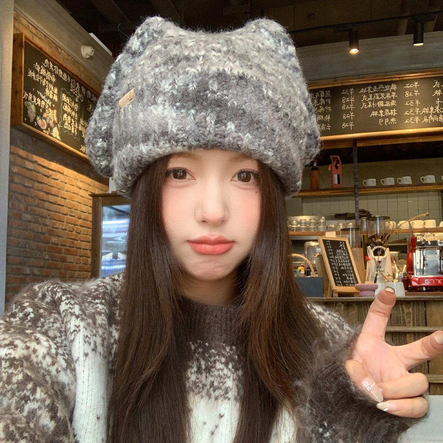 

Woolen Hat for Women In Autumn and Winter Large Head Circumference Small Face Small Knitted Hat Warm and Cold-proof Baotou Hat M（56-58cm）