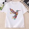 Floral Hummingbird TShirt Animal Lover Tee Bird T Shirts Trendy Short Sleeve T Shirts Unisex Ladies Summer Cotton Tshirts