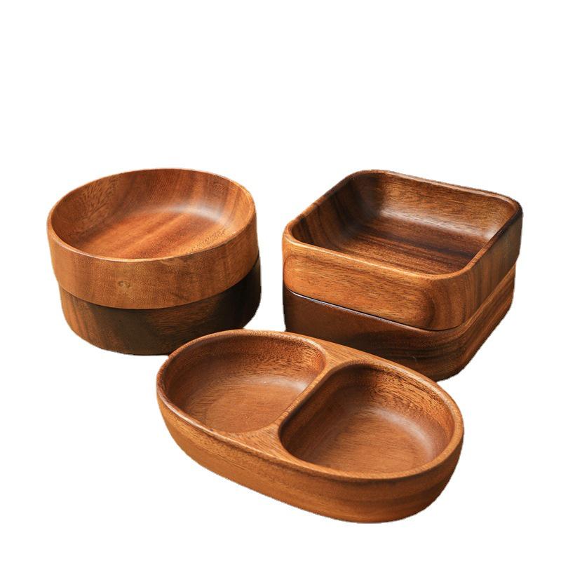 Set di Piatto Snack e Piatto da Contorno in Legno di Acacia: Piatti Divisi per Frutta, Dessert, Insalata e Bambini