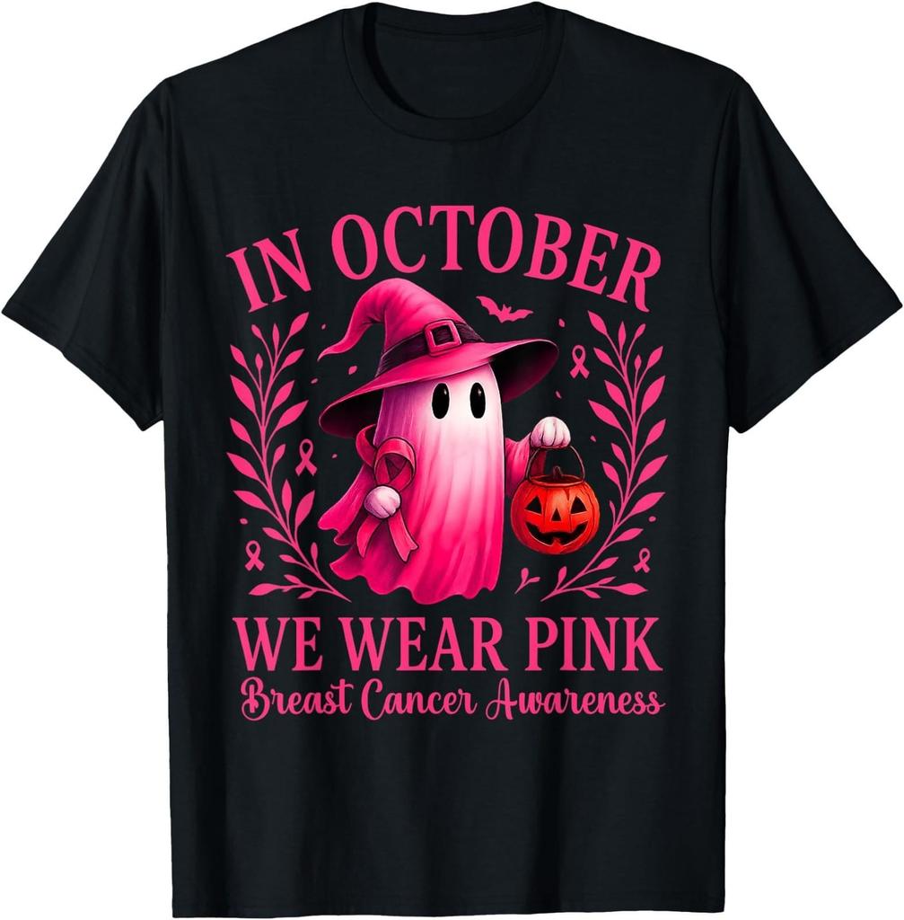Themes Halloween In October We Wear Pink T-Shirt, Unisex Tee Size S-4XL