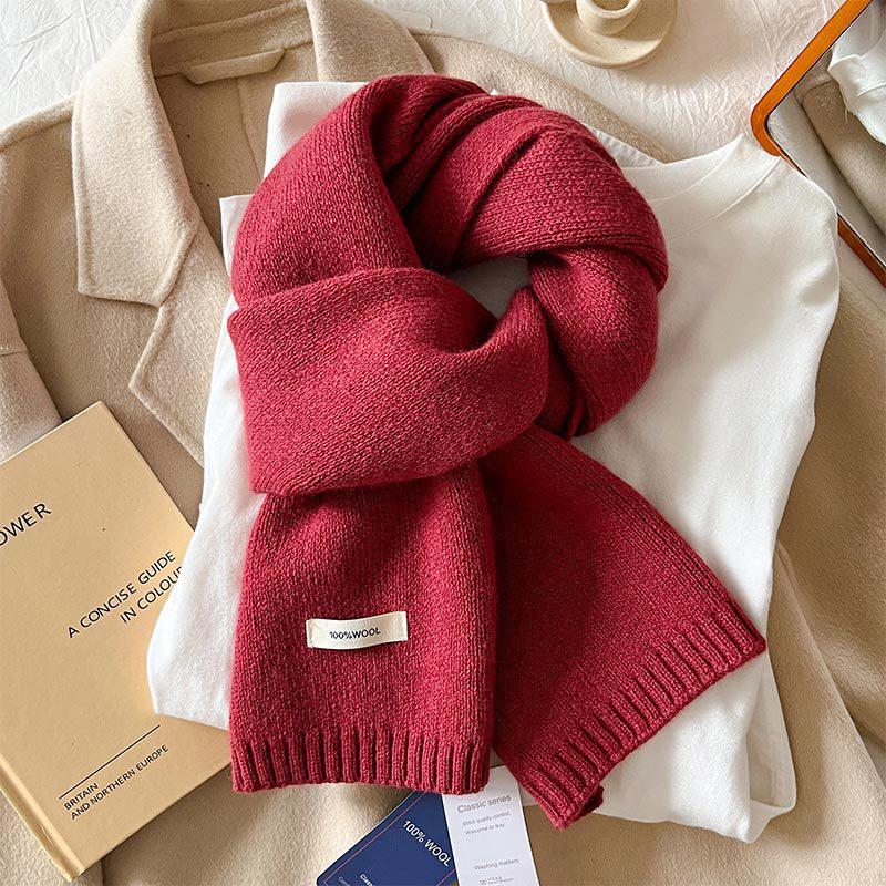 Winter Women Scarf Warm 100% Wool Knitted Shawls Casual Brand Neckerchief Cashmere Shawl Wrap Fashion Red Students Scarves