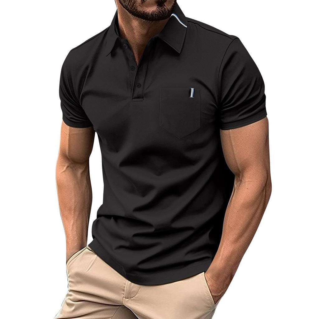Men's Solid Color Short Sleeve Lapel Shirt Men's Casual Fashion Shirt