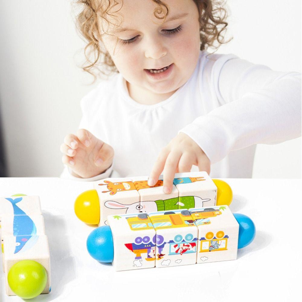 

3D Wooden Rotating Puzzle Early Education Grasp Building Block Toys Kids Gifts style A