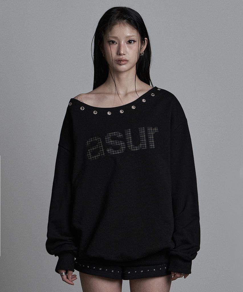 Aejeuyua Au One-Shoulder Boat Neck Sweatshirt Black