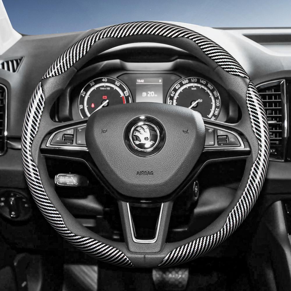 Suitable for Skoda Carbon Fiber Texture Steering Wheel Cover with Segmented Quick-Release Design, Durable, for Octavia Kamiq Fabia Kodiaq Karoq Enyaq