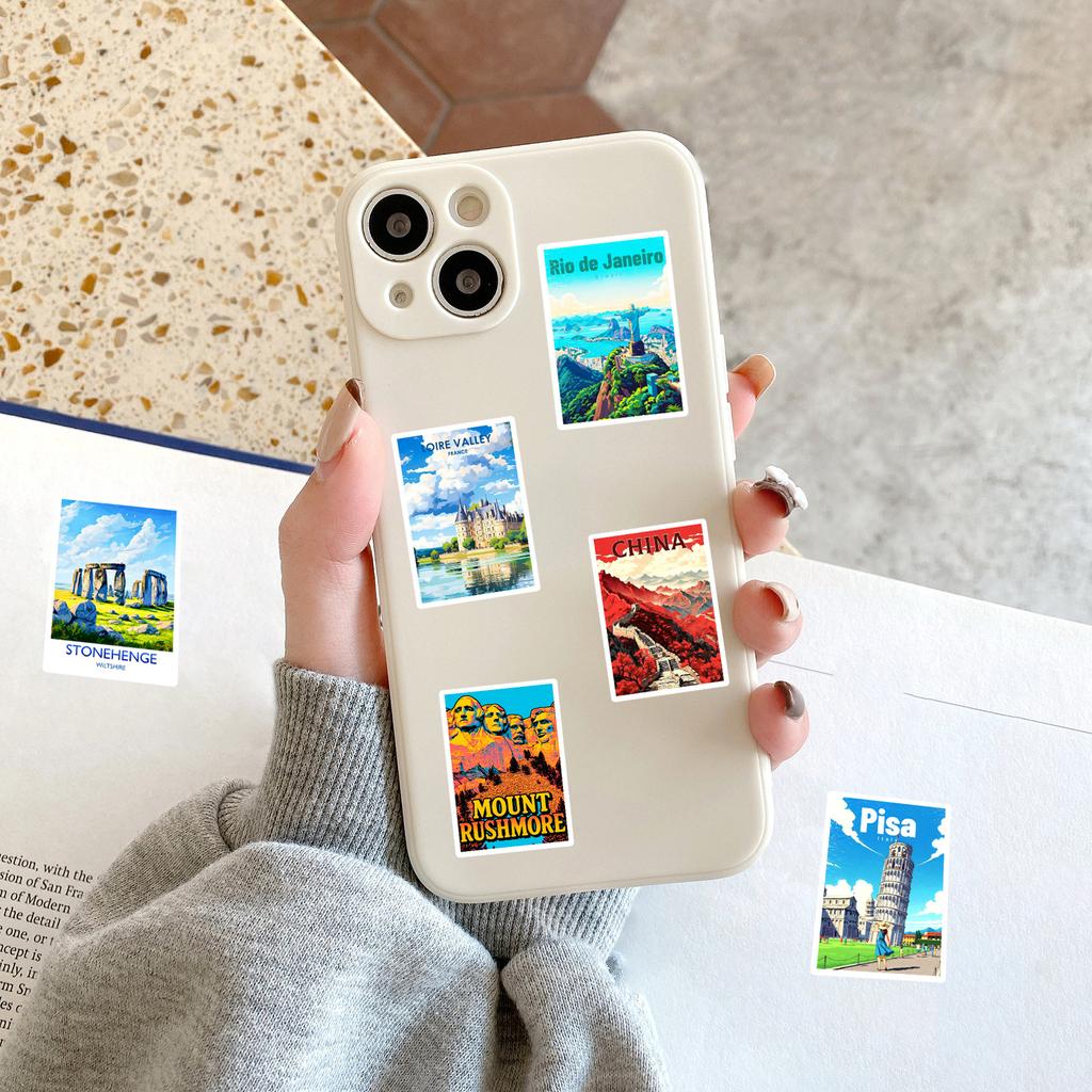 50Pcs/Set Famous City Landmarks Mini Poster Stickers DIY Fashion Waterproof Doodle Decals Stickers (2 Styles)
