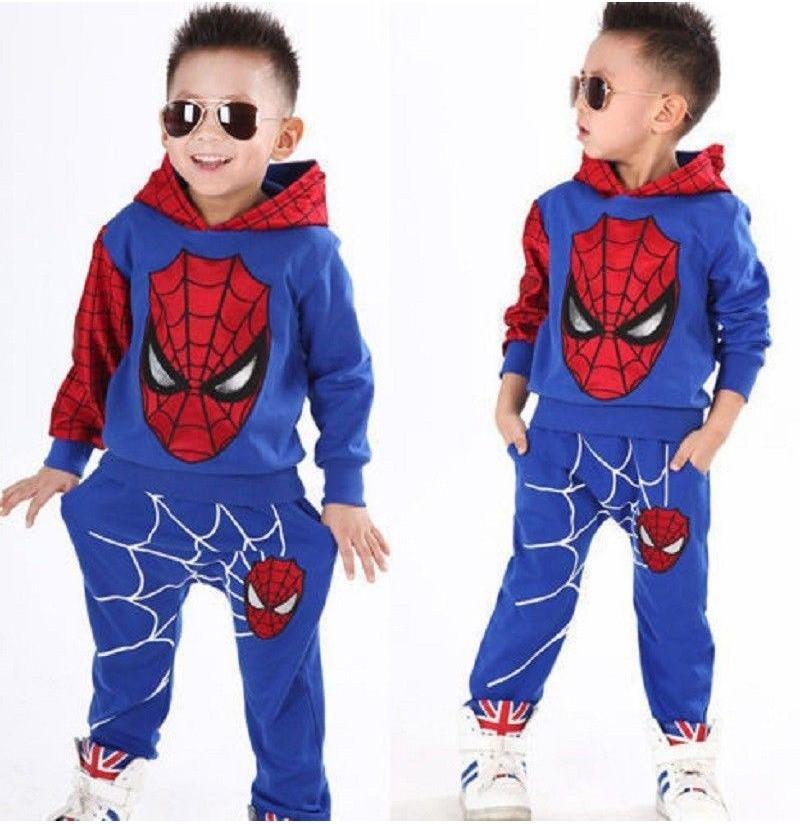 Jarní 2ks Dětské Chlapecké Mikiny Spiderman Top Kalhoty Outfit Set