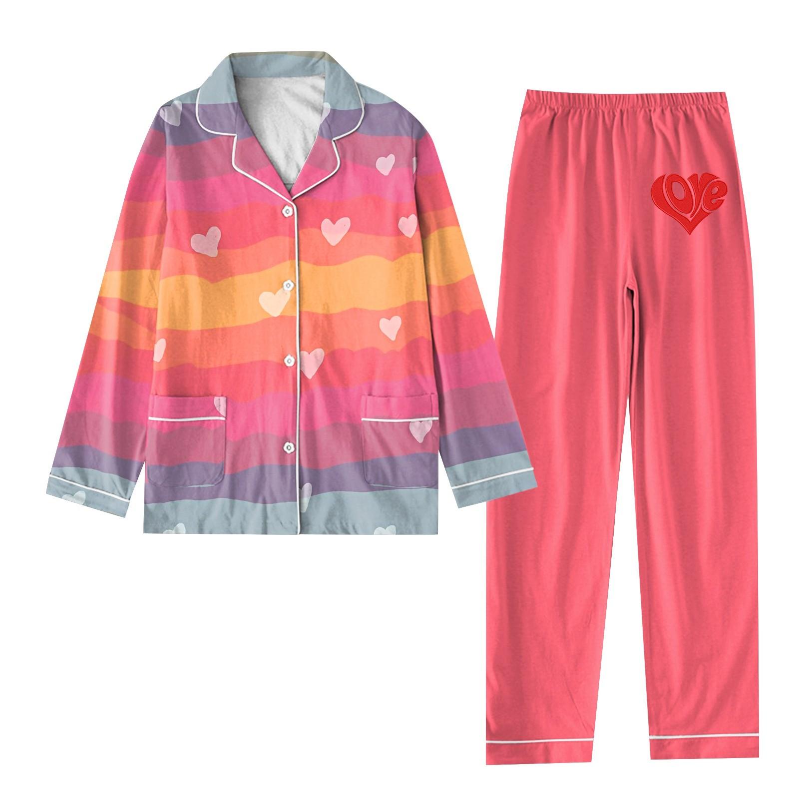 

Женский костюм из 2 предметов с принтом, топ на пуговицах с длинными рукавами, широкие брюки, комплект, пижамный домашний повседневный костюм XL арбуз красный