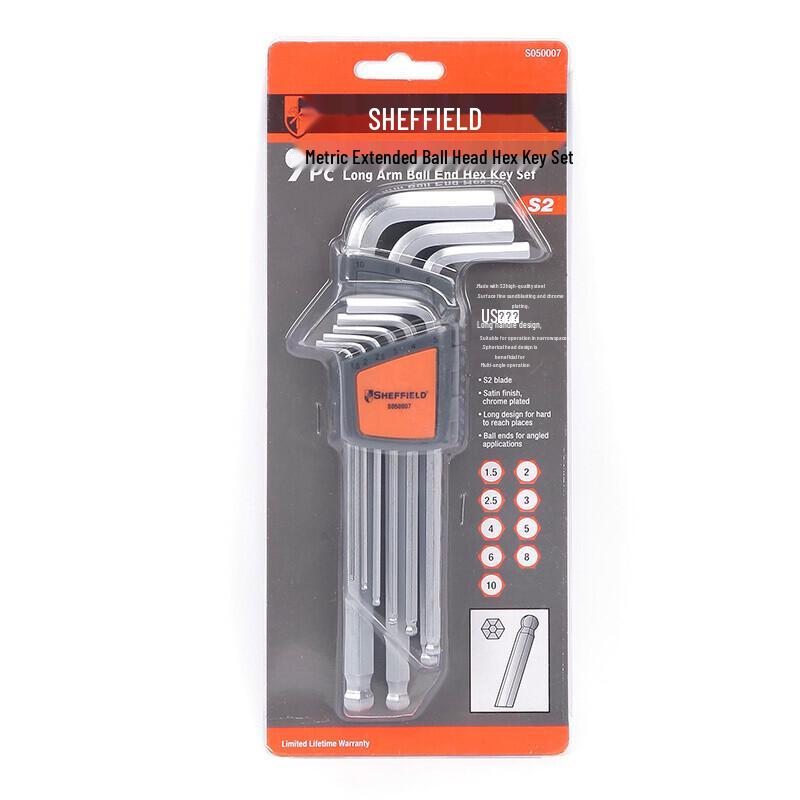 Sheffield S050007 9-Piece Metric Long Ball-End Hex Key Set