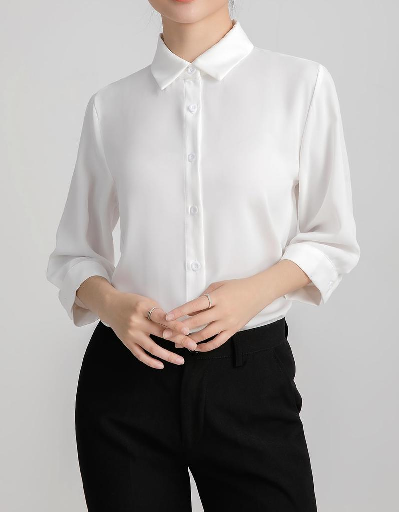 Shirt Blouse Sleeves Soft Dress Shirt Loose Fit Large Size No Iron Office Casual Fashion Commuting Everyday Highly Breathable White M [SPRING SEAON]