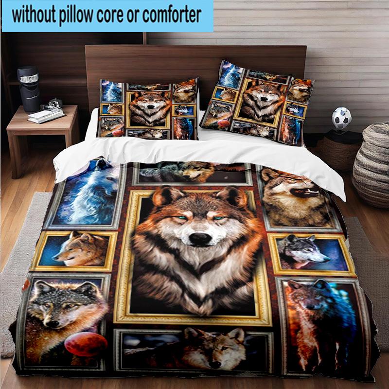 Wolf Pack Majesty 3pcs Bedding,Including 1pc Duvet Cover And 2pcs Pillowcases Perfect for Christmas,Ideal for Bedroom, Dormitory