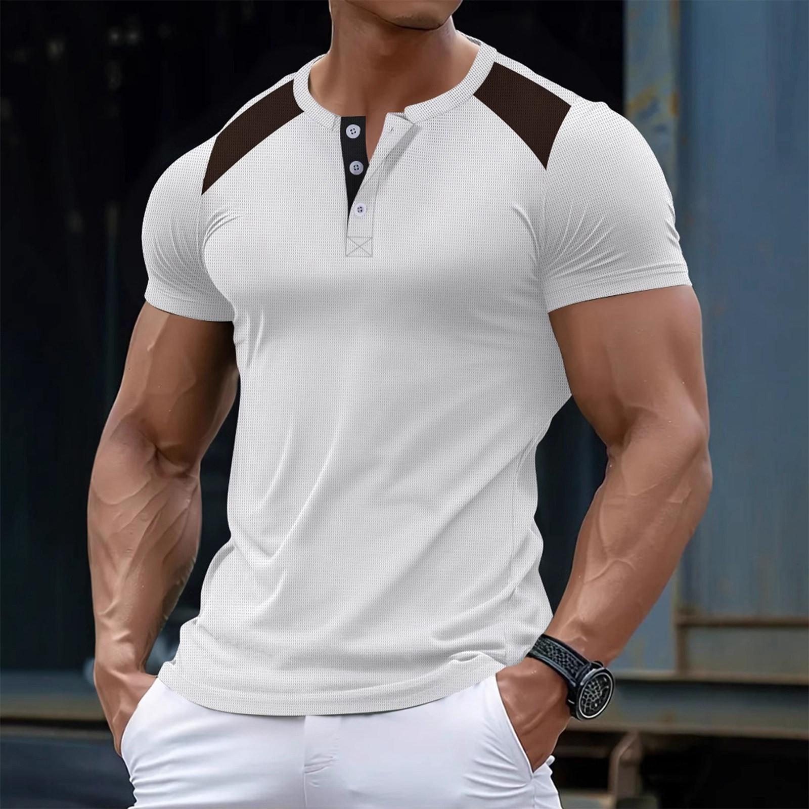 

Men s Summer Single Breasted Color Blocked Short Sleeve Casual Comfortable Short Sleeve Top XXXL