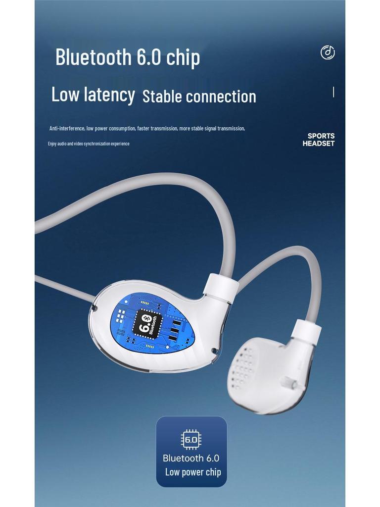 V6 Bone Conduction Wireless Bluetooth In-Ear Headphones - Open Ear Hook Style for Secure Fit During Sports Activities