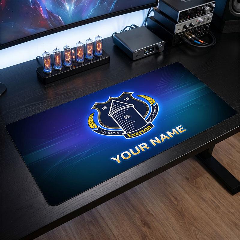 Everton FC Custom Large Mouse Pad, Personalized Name Text Print, Football Logo Non‑Slip Desk Mat Gaming Gift