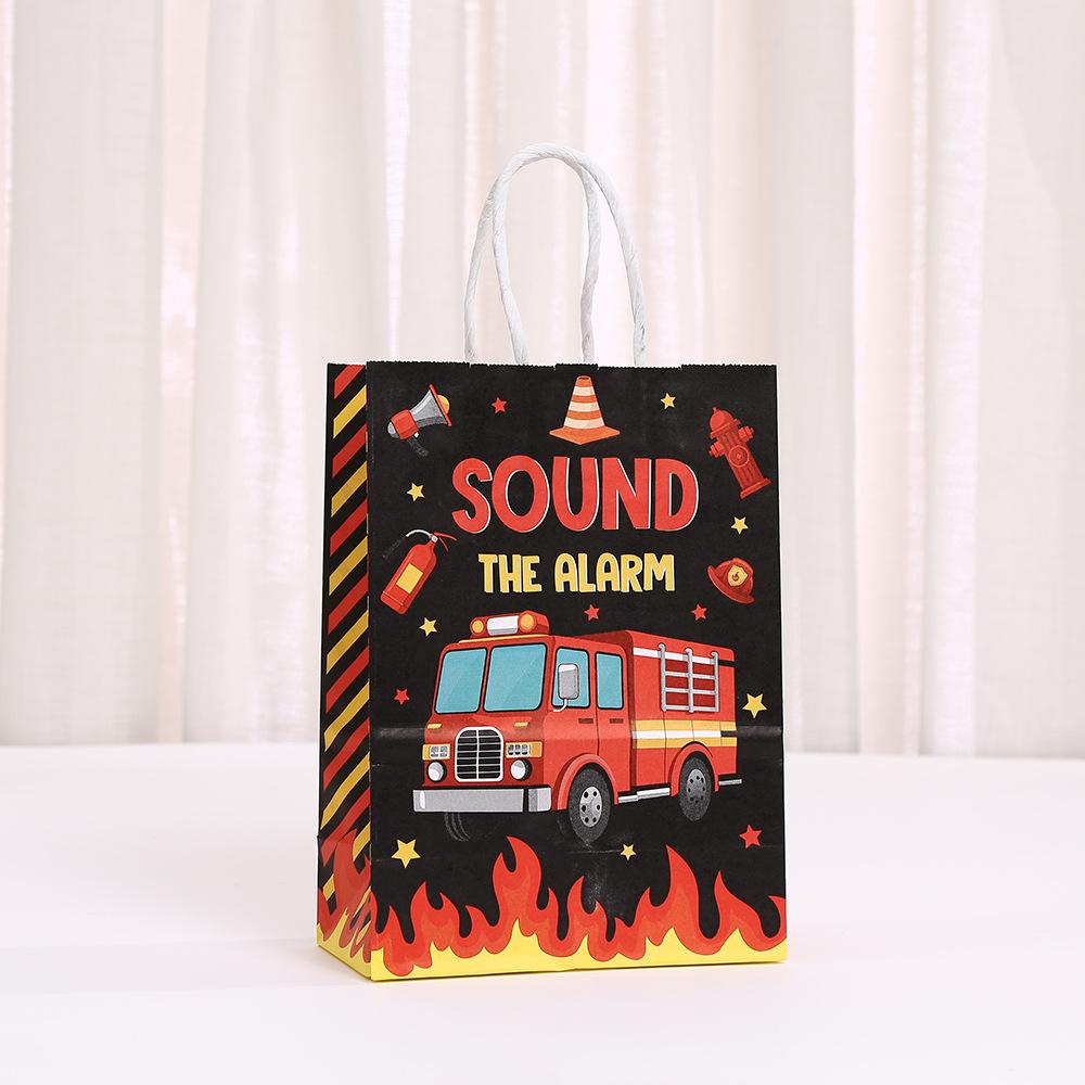 StoBag Fire Truck Paper Gift Bags for Sweets Gift Wrapping Bags Kids Birthday Party Treat Packaging Designer Kraft Bags
