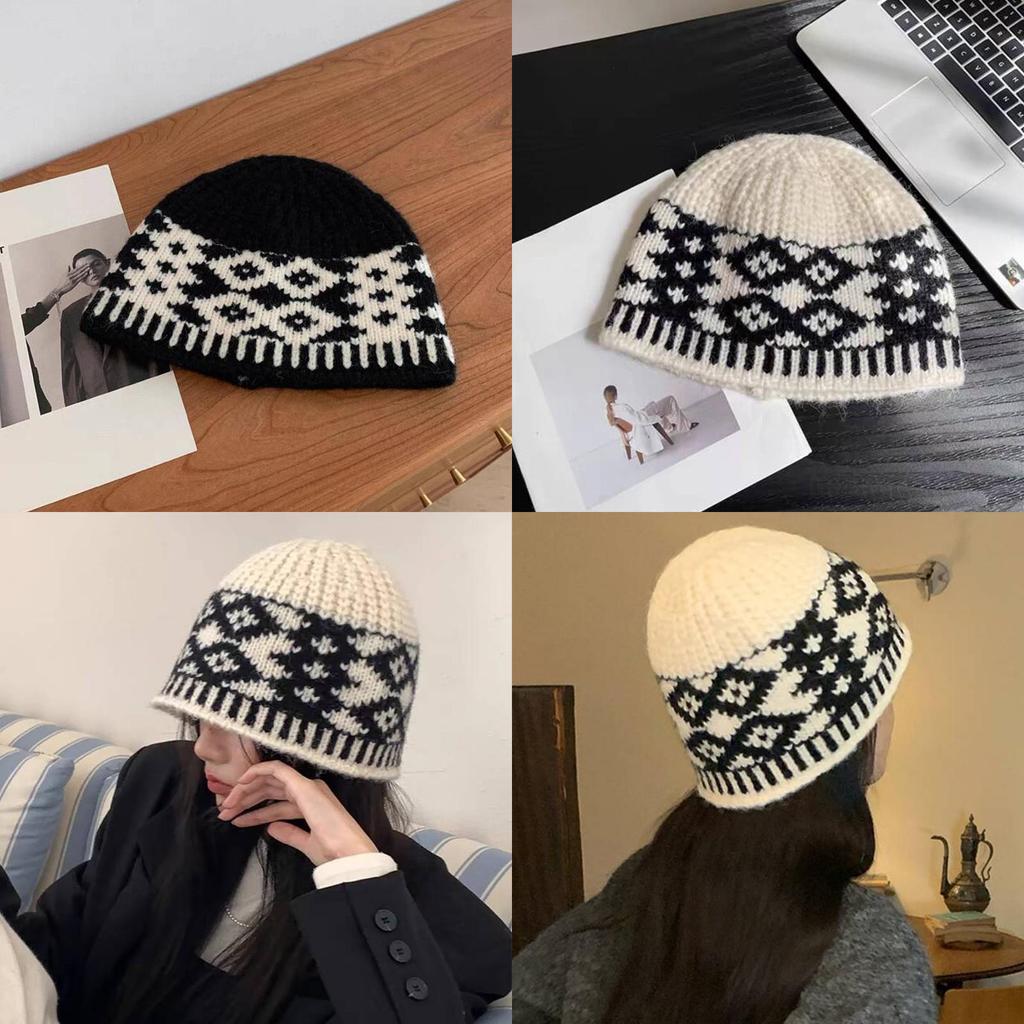 Geometrische Vintage Strickmütze für Paare Warm Gemütlich Wintermode