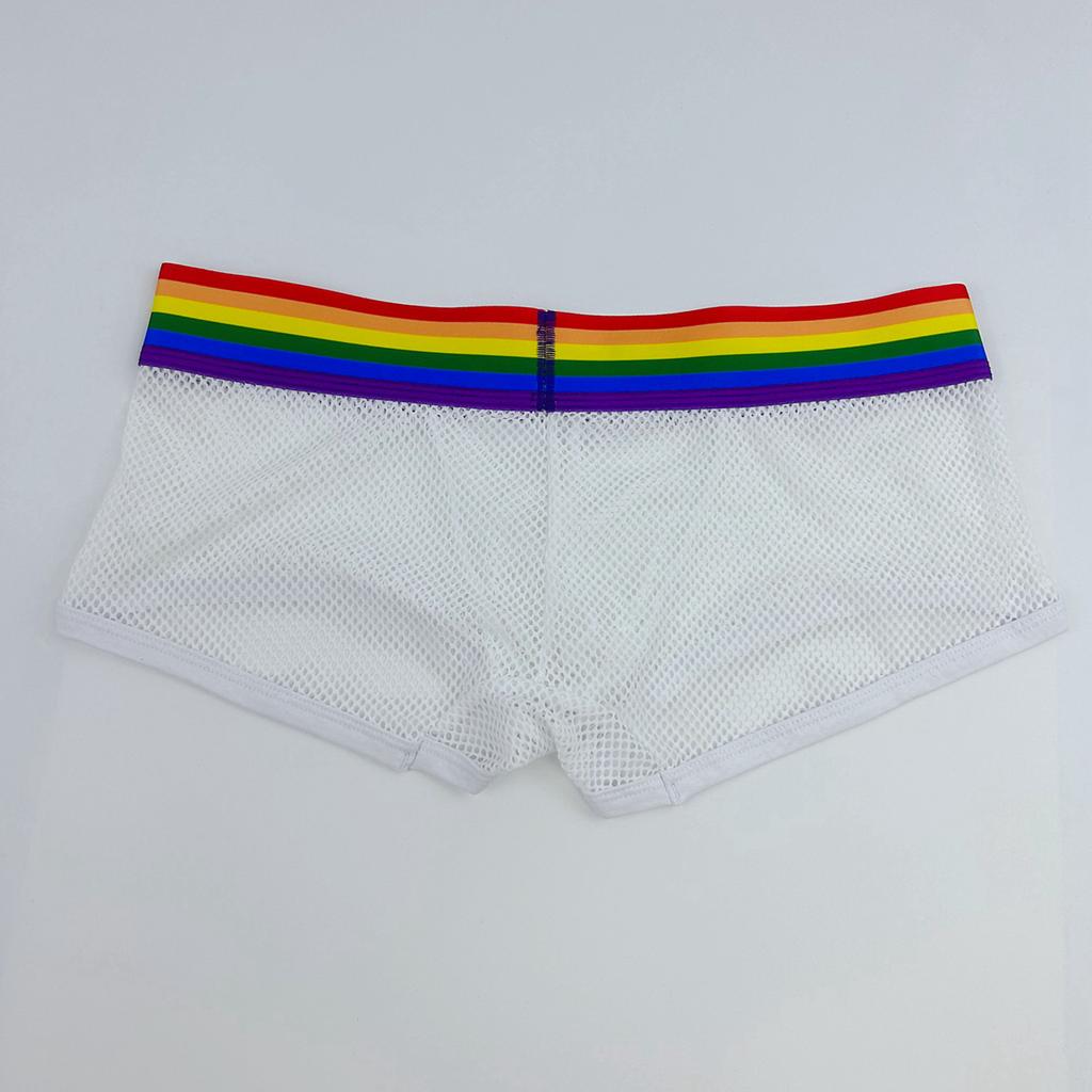 Boxer JOCKMAIL Sexy Mesh Breathable Boxer Briefs Rainbow Color Stripe Low Waist Fashion Men's Underwear