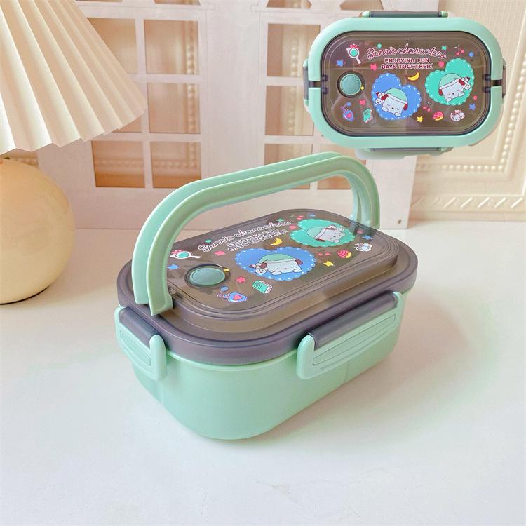 Portable Japanese Double-Layer Bento Lunch Box for Students & Office Workers - Large Capacity, Cartoon Design