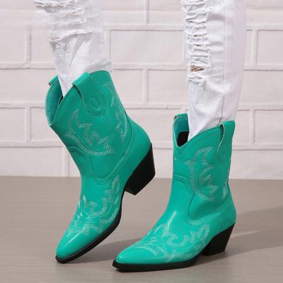 Plus Size 46 Women Embroidered Western Cowboy Boots Stylish and Comfortable Work Boots Block Heel Thick Sole Women Western Shoes