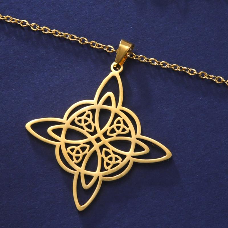 Dawapara Witch Knot Necklace Celtics Good Luck Irish Jewelry Stainless Steel Wiccan Vintage Wealth Amulet Women Necklace