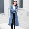 Spring and Autumn Ladies Large Size Loose Mid-length Double-breasted Denim Windbreaker Jacket with Belt