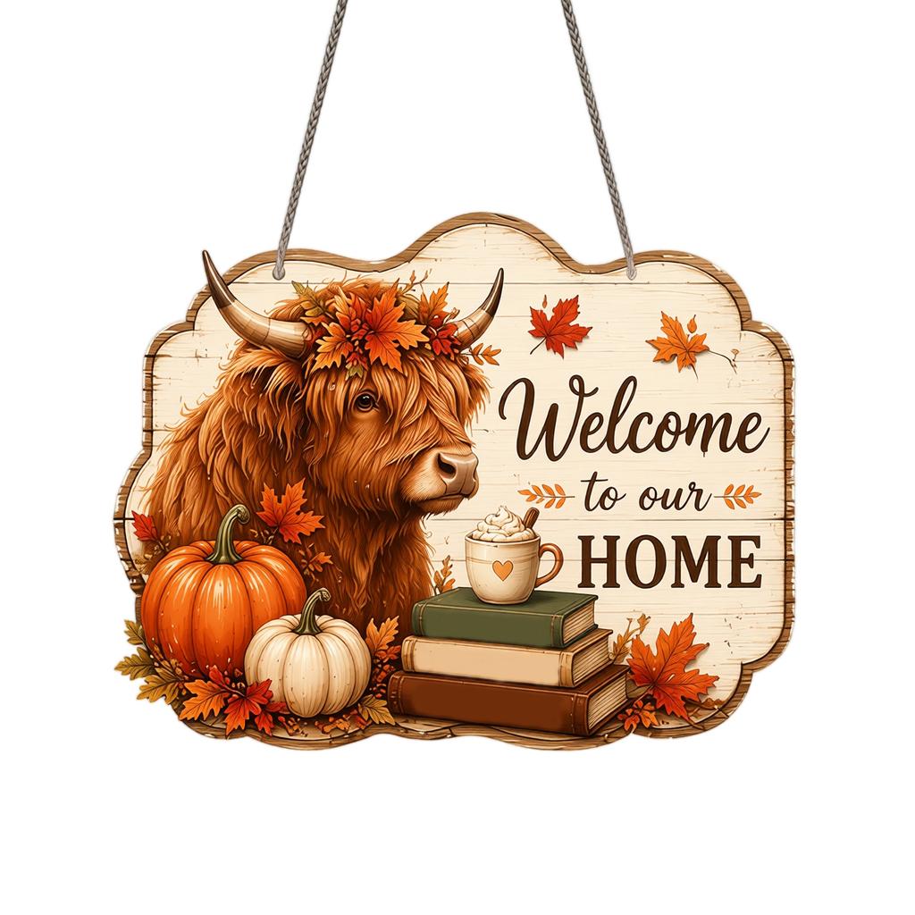 Cow Halloween Wall Decor, Wooden Welcome Hanging Sign Decoration