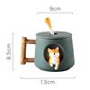 420ml Shiba Inu Pattern Ceramic Coffee Mug Cute 3D Design with Lid Spoon Cartoon Milk Tea Cup for Girls Creative Breakfast Gift
