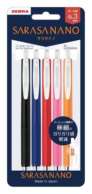 Zebra Sarasa Nano Gel Kugelschreiber, 0,3 mm, 5-Farben-Set, JJH72-5C-N