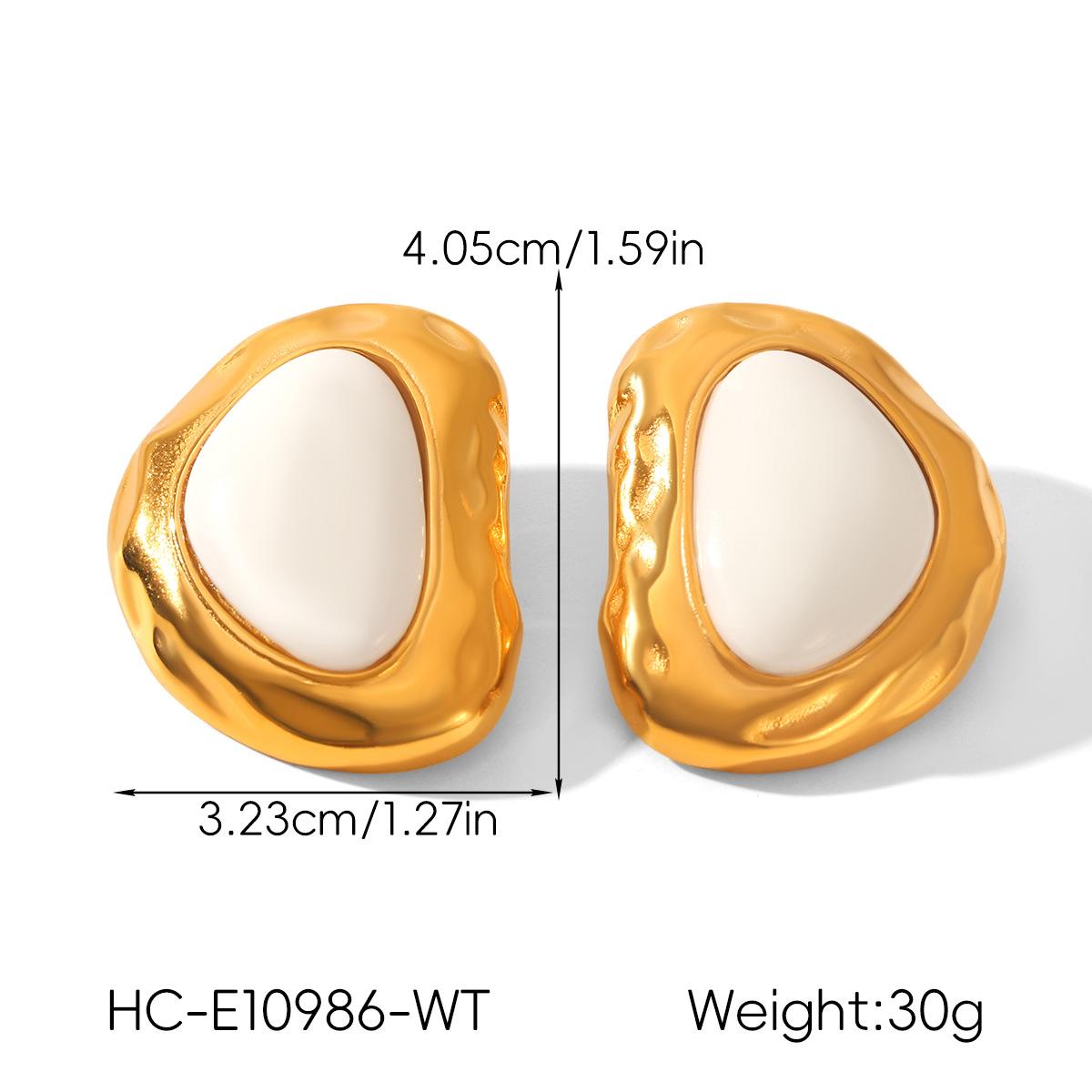 Phoenix Trend Retro Earrings 18k Gold Stainless Steel Irregular Jewelry Titanium Steel Resin Studs белый