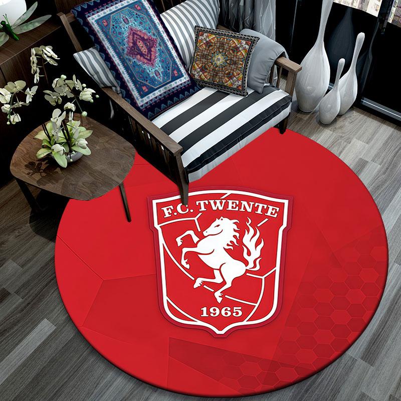FC Twente,Tappeto Rotondo,Tappeto per Soggiorno Camera da Letto Divano Stanza dei Giochi Decorazione,Tappetino Antiscivolo