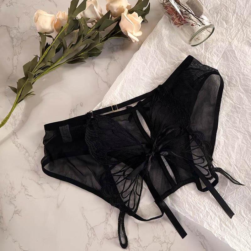 Wandering Butterfly Temptation Low-Rise Mesh Panties with Open Crotch