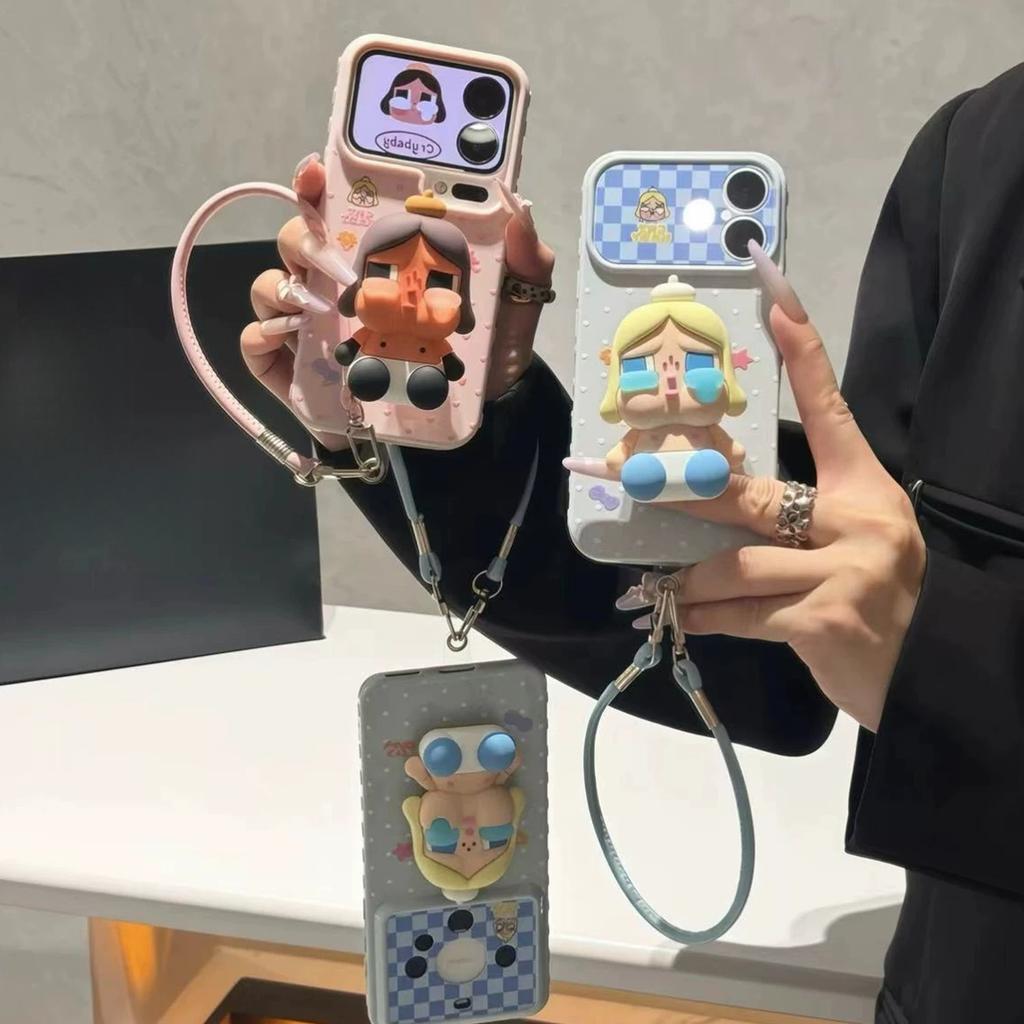Three-dimensional Doll Mobile Phone Case, Cute Cartoon Flip Window Protective Case, Girl Anti-drop Soft Case with Lanyard