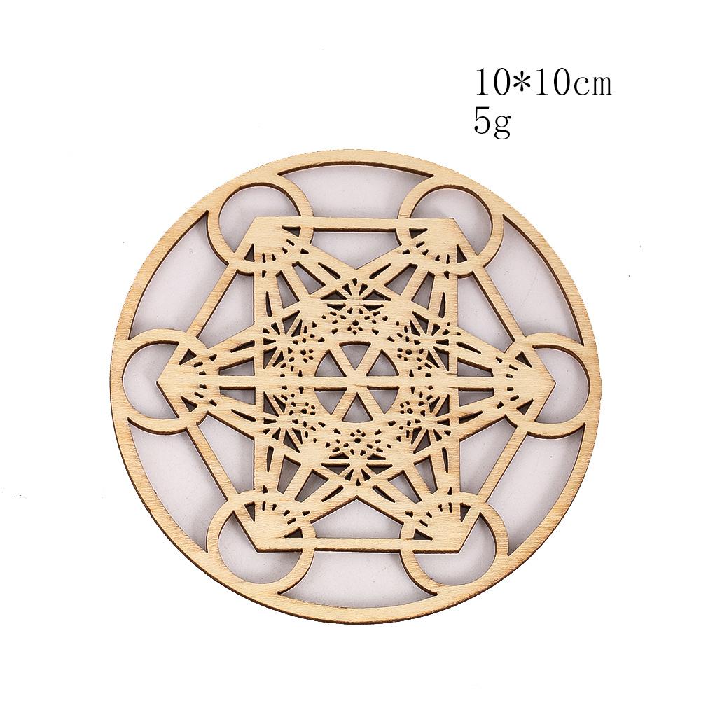 3.9inch Wooden Hollow Board Rustic Wall Hanging Decor Sacred Geometry Chakra Yoga Meditation Spiritual Symbol Coaster Pad Mat