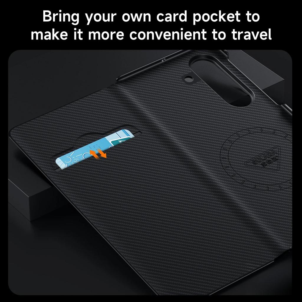 Carbon Fiber Pattern Leather Magnetic Phone Case For Samsung Galaxy Z Fold 7 6 5 4 Business Window View Wireless Charging Cover