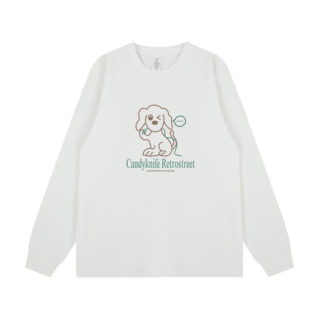 Moe Style Cute Cartoon Dog Print Long Sleeve T-shirt for Students, Autumn/Winter Trendy Top