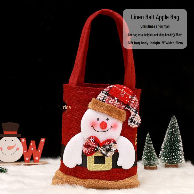 Cross-border Christmas Flannel Apple Drawstring Gift Bag with Bow - Cartoon Candy Bag for Kids