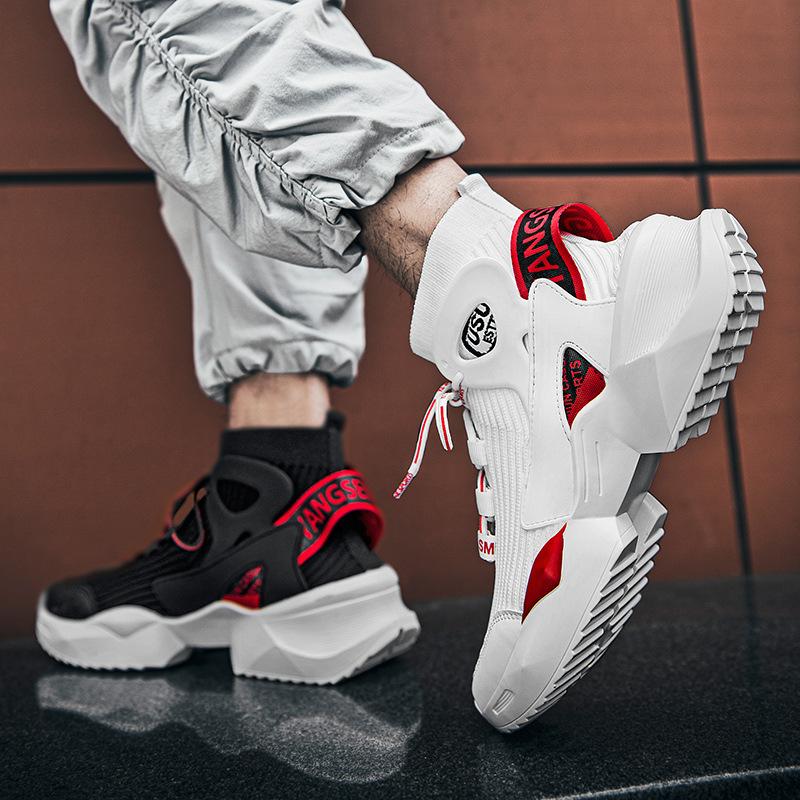 

Мужская обувь 2025 новая четырехсезонная дышащая сетчатая вязаная с высоким верхом носочная спортивная универсальная и повседневная осенняя папина трендовая обувь 44