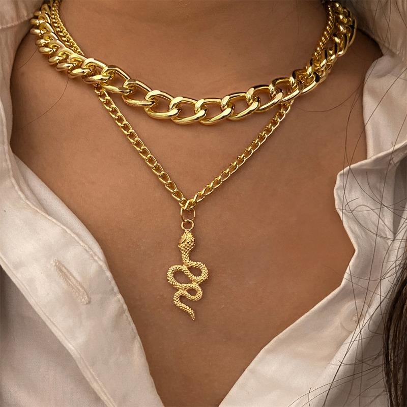 

Meier New snake pendant necklace - trendy, creative, punk-inspired chunky chain double layer choker for women