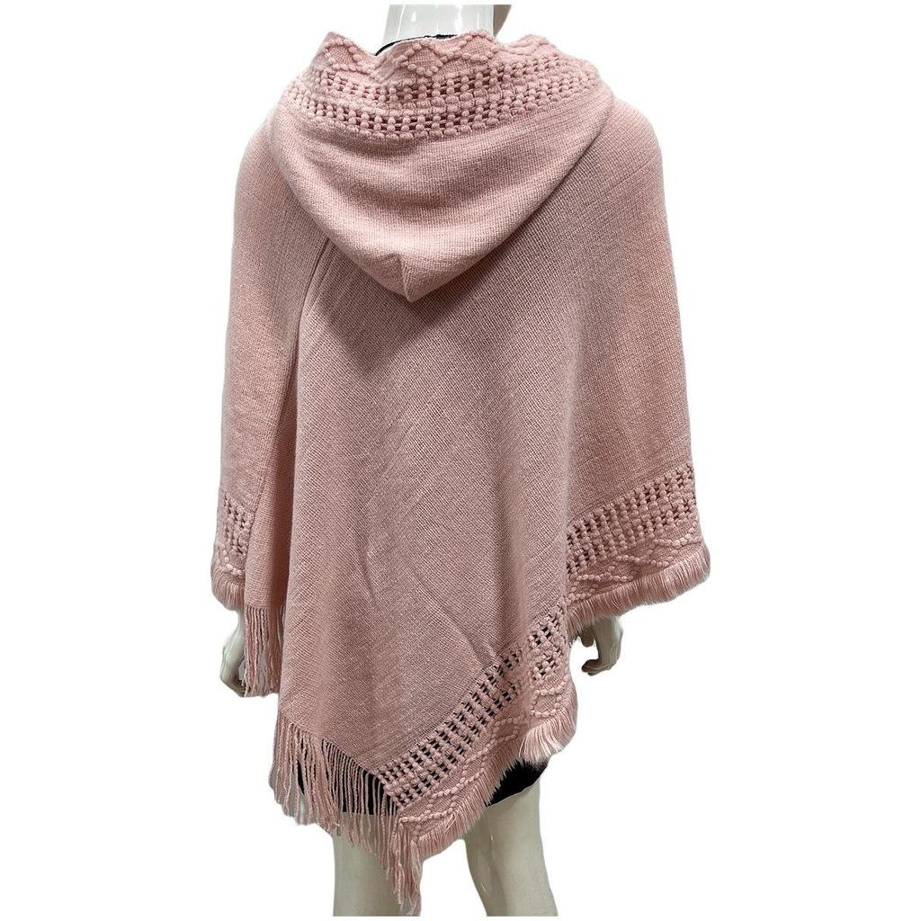 2023 Women's Solid Color Hooded Tassel Cutout Plus Size Slimming Cape Shawl