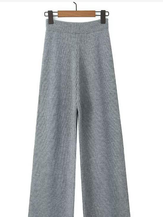 European and American Street Style Women's Loose Lapel High Waist Trousers and Knit Sweater Set