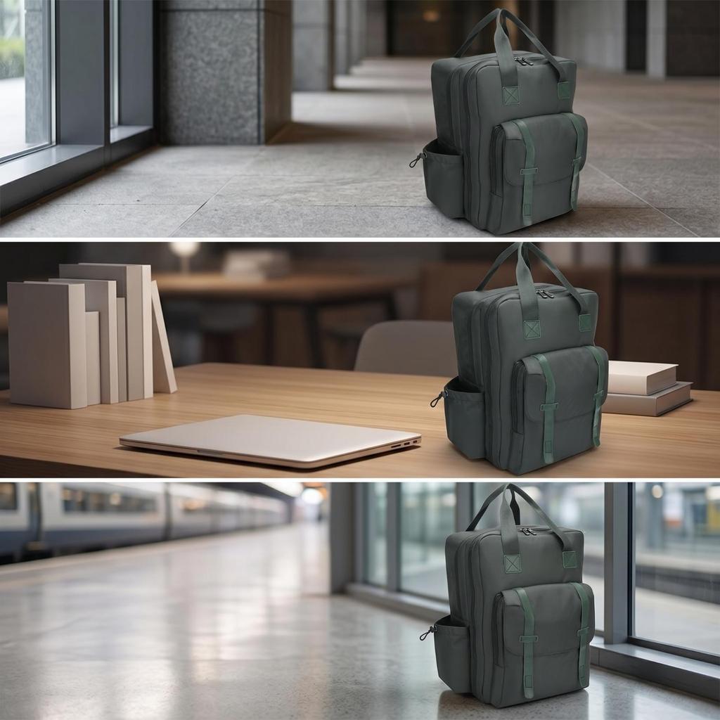 Oxford Cloth Backpack Rectangular with Top Handles Organized Structured Travel Bag for
