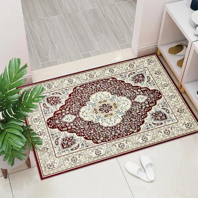 1PC Vintage Red Living Room Rug Area Rug Washable Boho Rugs Carpet Non-Shedding Throw Rug for Farmhouse Indoor Kids Playroom