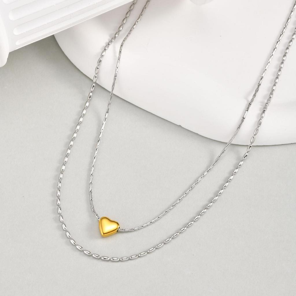 Schmuck Edelstahl Herz Doppellagig Gestapeltes Halsketten Electric Gold Damenmode Accessoires 2056