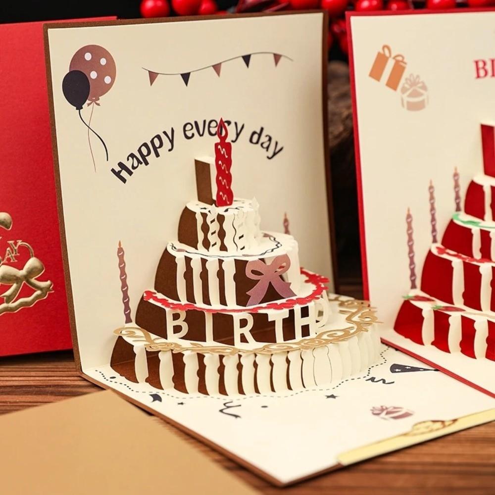 Folding 3D Pop Up Birthday Card Hollow Paper Carving Invitation Card Message Cards  Baby Shower