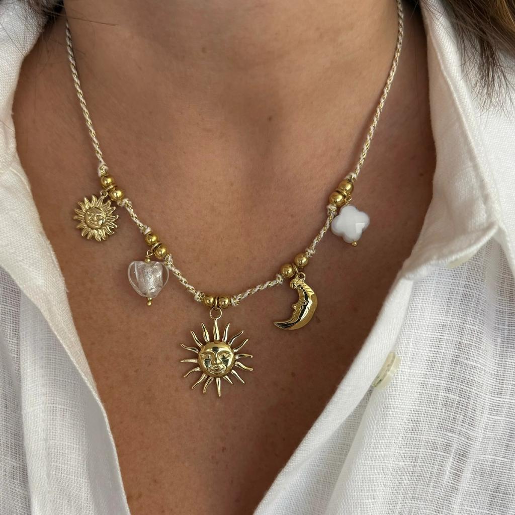 Personalized Diy Knotted Rope Chain Sun Moon Cross Pendant Necklace Furnace Vacuum Plating Color Retention