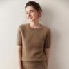Lekasha Women's Pure Cashmere Loose Short Sleeve Cable Knit Pullover