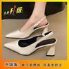 Thick heel pointed back empty sandals Internet celebrity versatile single shoes retro temperament high heels women 2025 summer and autumn new