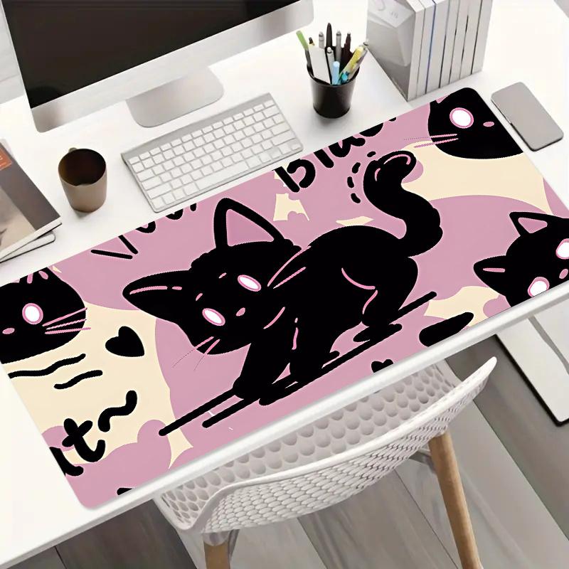 Kawaii Schwarze Katze Muster XXL Gaming-Mauspad, Computerzubehör, Tastatur und Laptop Rutschfeste Gummi-Schreibtischmatte für PC Laptop