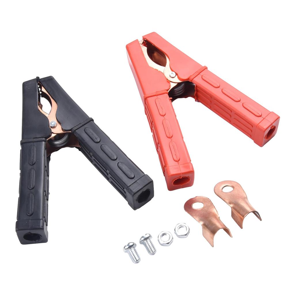 2x Red+Black Crocodile Clip 100A 12V-24V 1200W  Battery Clamp Non-slip Handle